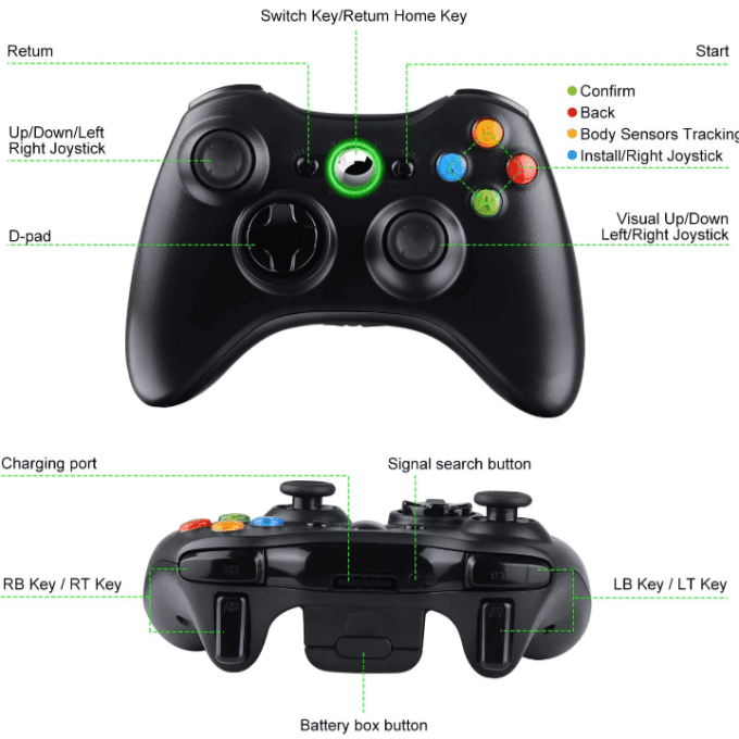 Manette 2,4 GHz pour PC, Manette sans Fil Xbox 360 avec récepteur, Double Vibration Design Ergonomiq