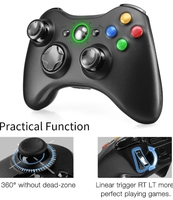 Manette 2,4 GHz pour PC, Manette sans Fil Xbox 360 avec récepteur, Double Vibration Design Ergonomiq