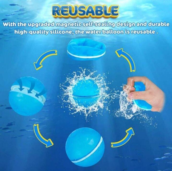 bombes d'eau réutilisables magnétiques avec sac en filet, balles d'eau en silicone sans latex