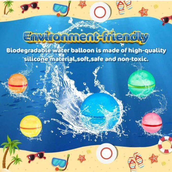 bombes d'eau réutilisables magnétiques avec sac en filet, balles d'eau en silicone sans latex