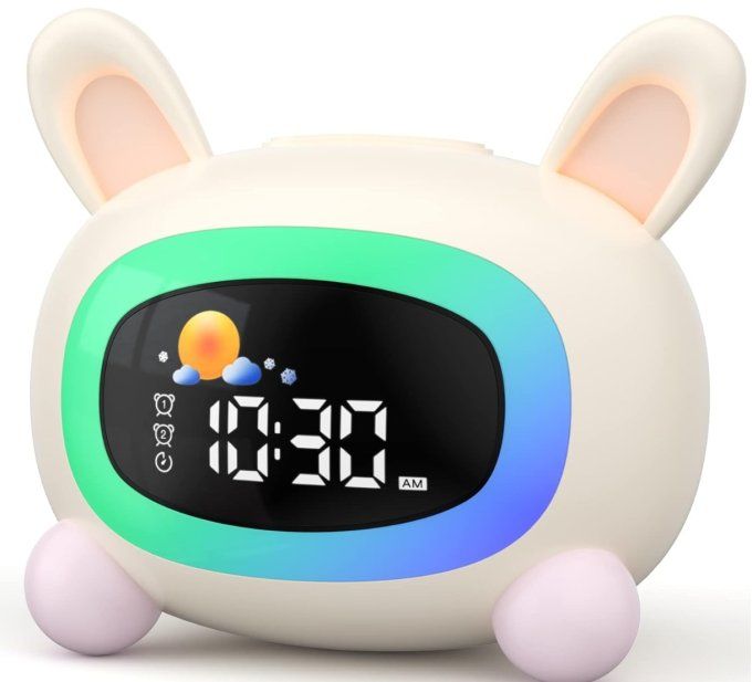 Réveil Enfant Lapin LED – Veilleuse Multicolore & Sons Apaisants – Recharge USB-C