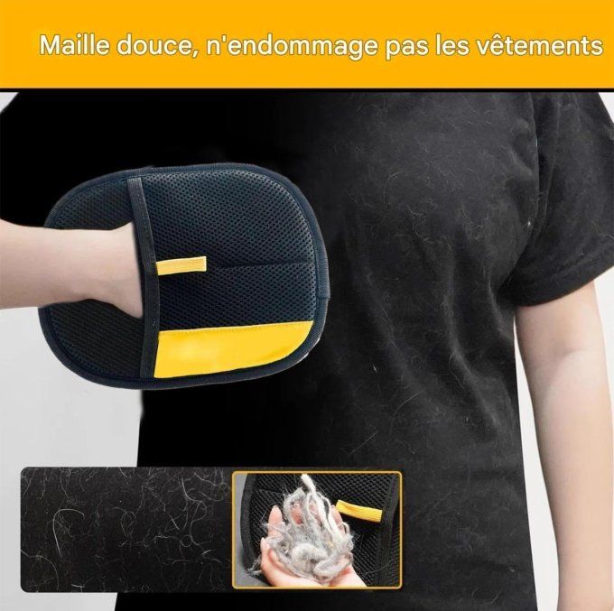 Gant Anti-Poils pour Chats et Chiens – Filet Doux Lavable – Enlève Poils sur Vêtements et Canapés
