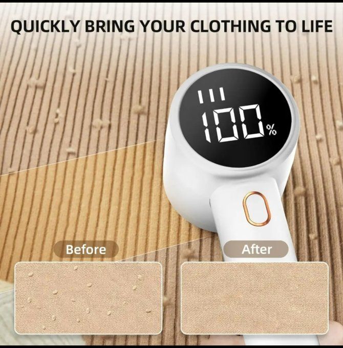 Rasoir Anti-Bouloche Électrique Rechargeable USB-C – Écran LED 3 Vitesses –Blanc