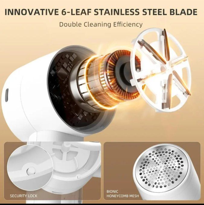 Rasoir Anti-Bouloche Électrique Rechargeable USB-C – Écran LED 3 Vitesses –Blanc