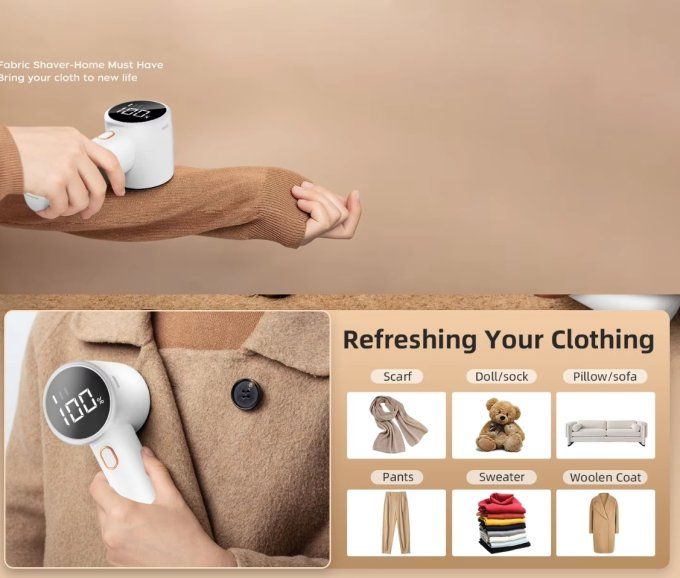 Rasoir Anti-Bouloche Électrique Rechargeable USB-C – Écran LED 3 Vitesses –Blanc