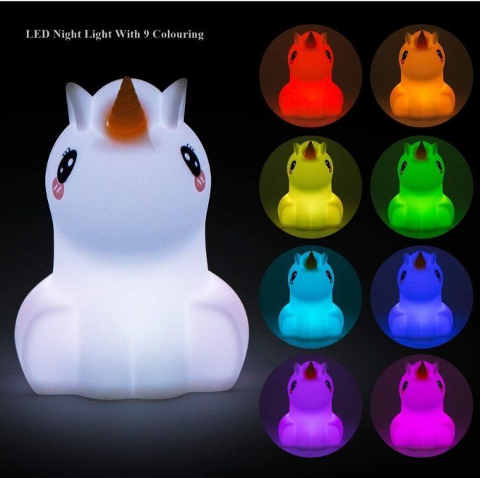 Veilleuse Enfant Licorne LED – Télécommande & Recharge USB