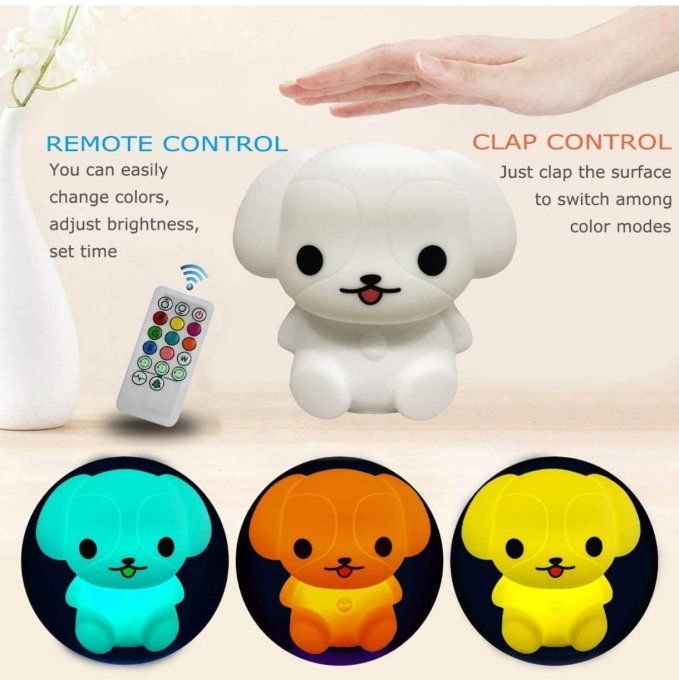 Veilleuse Enfant Chien LED – Télécommande & Lumière Douce